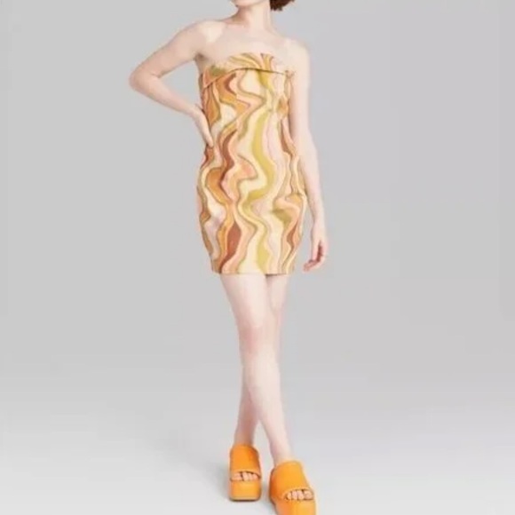 XS Wild Fable Women’s Retro 70’s swirl pattern bodycon dress - Picture 1 of 14